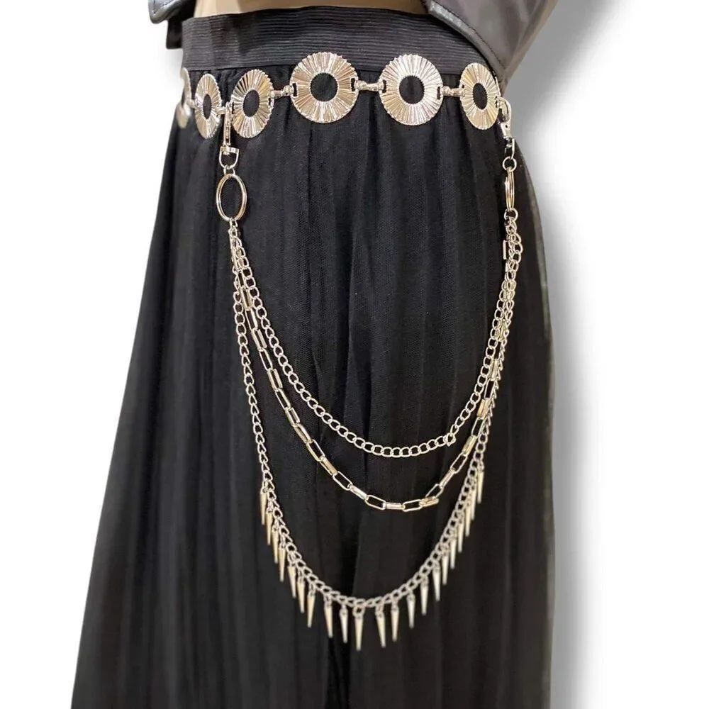 Silver Pants Chain Silver Spiked Mixed Link Chain Belt NWT